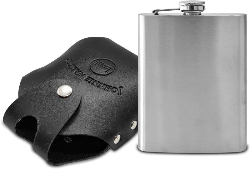 JMALL ™1112 Flask With Button Black Leather Coated Cover Leak Proof Pocket Size Stainless Steel Hip Flask  (236 ml)