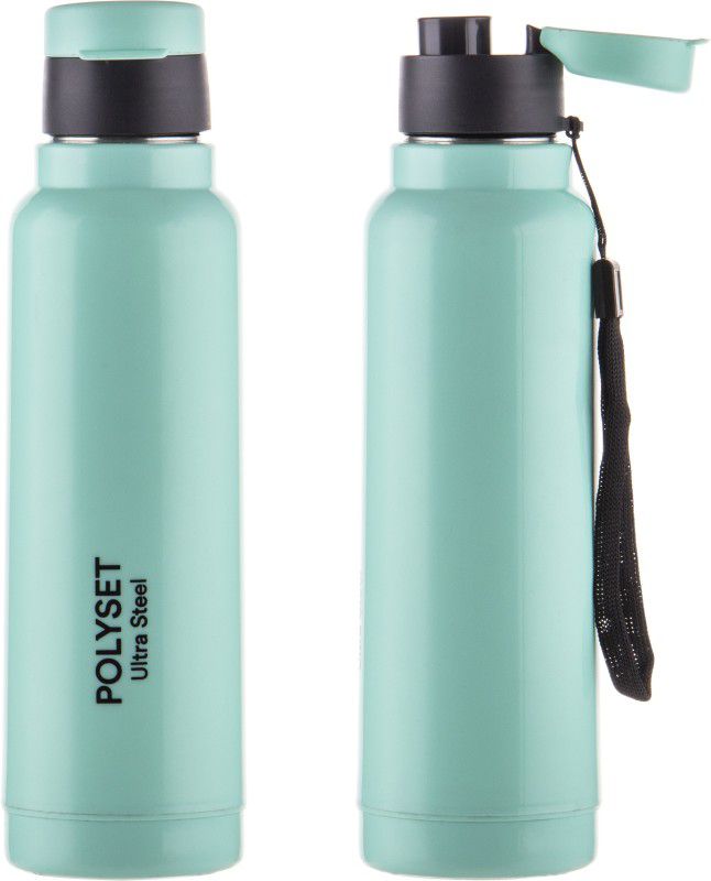 POLYSET by Polyset Plastics Private Limited - India Vogue Fliptop 600ml, Double Wall PU Insulated Inner Steel Bottle, Green, Pack of 2 600 ml Bottle  (Pack of 2, Green, Steel)