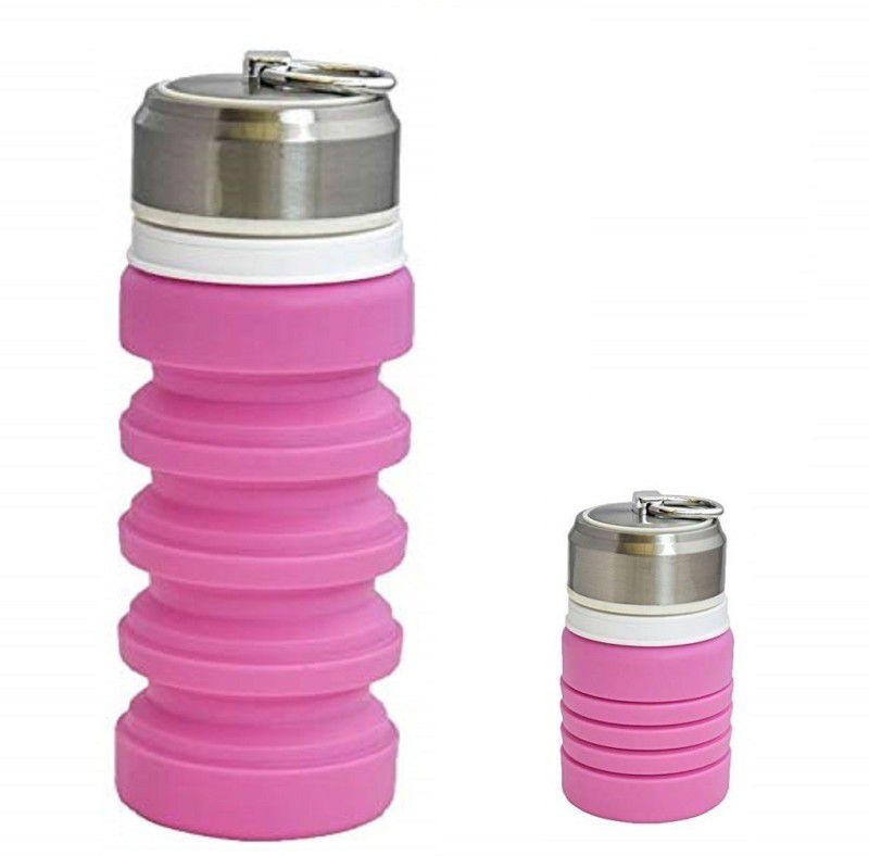 olwick 1 Pcs Collapsible Water Bottle For Outdoor, Travel, Camping 420 ml Bottle  (Pack of 1, Pink, Silicone, Steel)