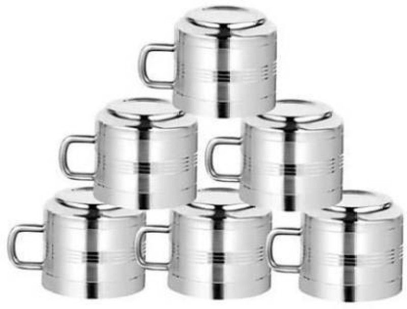 TGIA Pack of 6 Stainless Steel Stainless Steel Tea & Coffee Cup  (Silver, Cup Set)