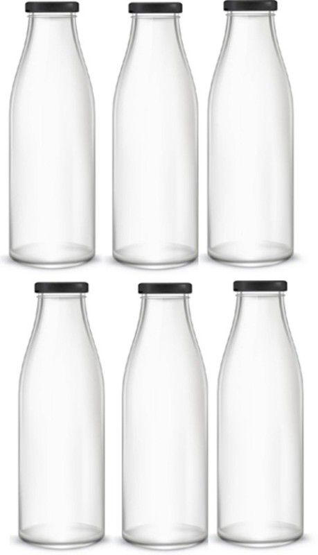 AFAST Water/ Milk Bottle With Lid, Set Of 6, 300 ml -RT17 300 ml Bottle  (Pack of 6, Clear, White, Glass)