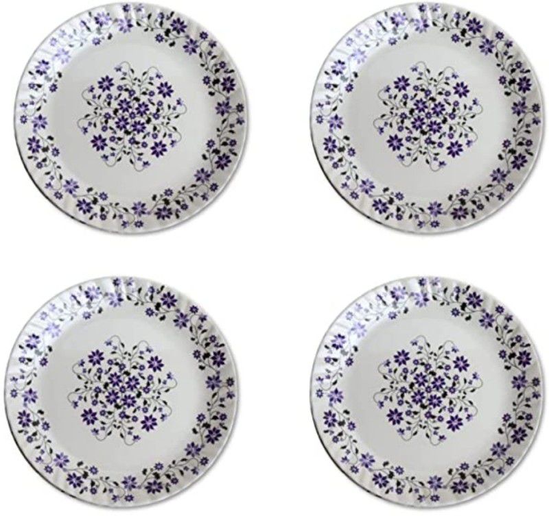 AZIRAJ Purple Flower Design Lunch & Dinner Plates Dinner Plate  (Pack of 4)