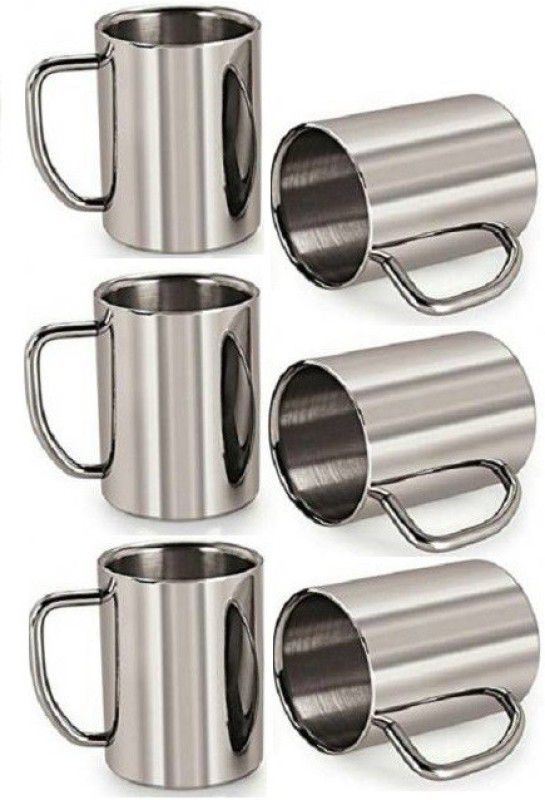 LIMETRO STEEL Pack of 6 Steel High Quality Stainless steel 6 pcs Tea & Coffee Mug / Cup  (Steel, Cup Set)