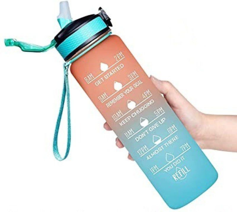 SEAHAVEN Unbreakable Silicone Water Bottle 1 Liters Time Marker 1000 ml Bottle 1000 ml Bottle  (Pack of 1, Multicolor, Plastic)