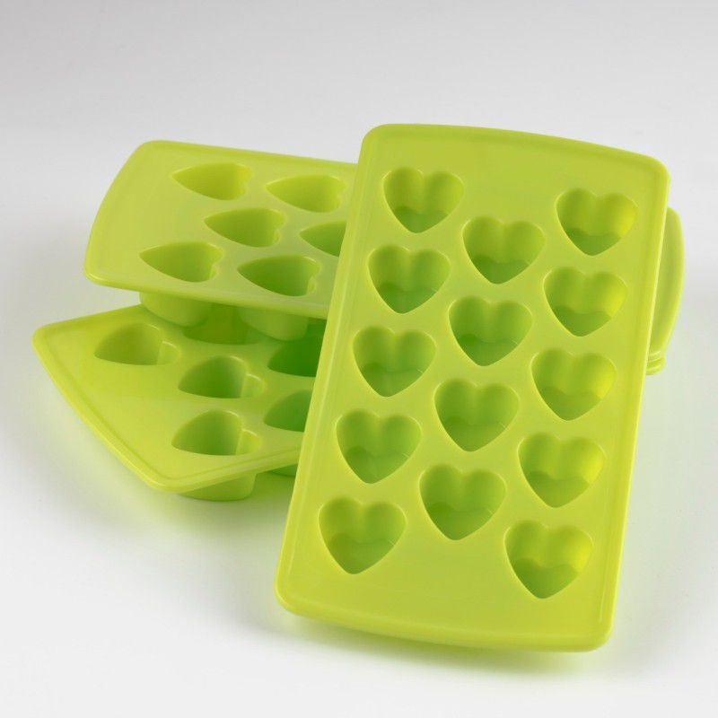 MOUNTHILLS Plastic 2 In 1 Heart Shape Ice Cube Tray & Chocolate Moulds,14 in 1 Ice Cube Tray,Heart Shape Chocolate maker tray & ice tray for freezer (GREEN, PACK OF 3) Green Plastic Ice Cube Tray  (Pack of3)