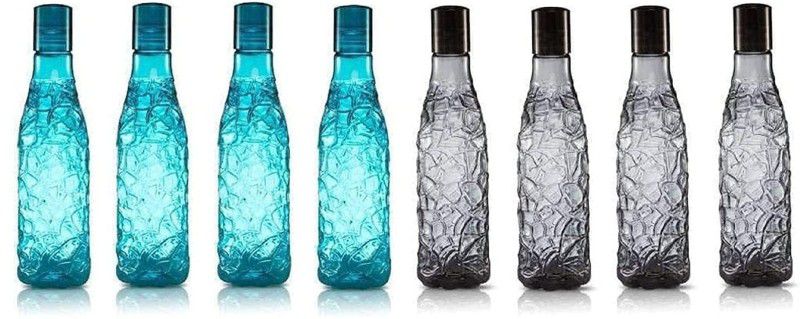 N H Enterprise Premium Quality Crystal Fridge Water Bottle Set ( 4 Black & 4 Blue ) 1000 ml Bottle  (Pack of 8, Black, Blue, Plastic)