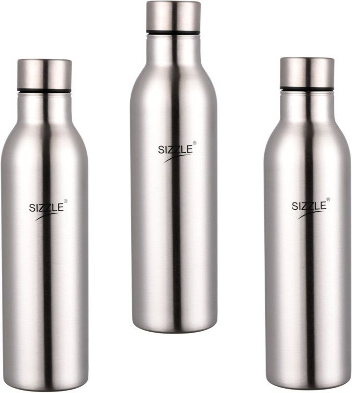 Sizzle Stainless Steel Leak Proof Fridge Water Bottle 750 ml Bottle  (Pack of 3, Silver, Steel)