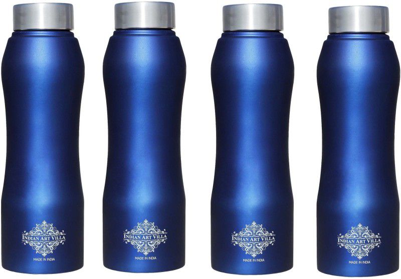 IndianArtVilla Set Of Steel Bottle Ergonomic Design With Steel Cap, Blue Matt 750 ml Bottle  (Pack of 4, Blue, Steel)