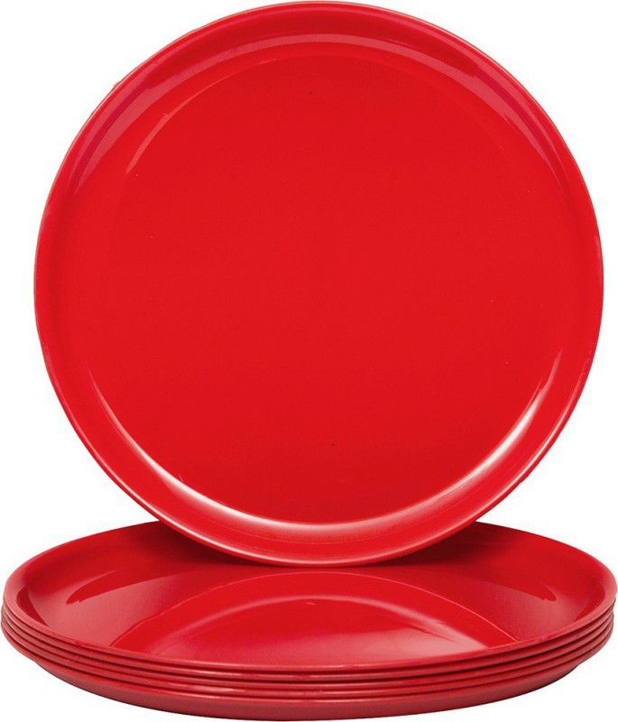 Homray Unbreakable Red Round Full Plates Dinner Plate  (Pack of 6, Microwave Safe)