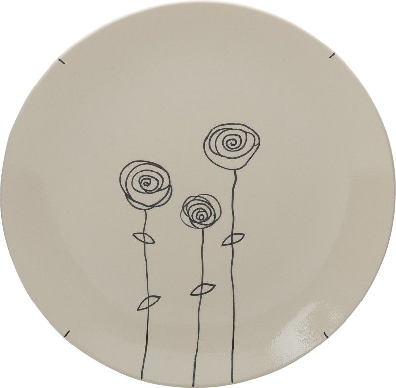 Tatvam Homes Black Rose' Handmade Ceramic (10 inches) Dinner Plate  (Pack of 4, Microwave Safe)