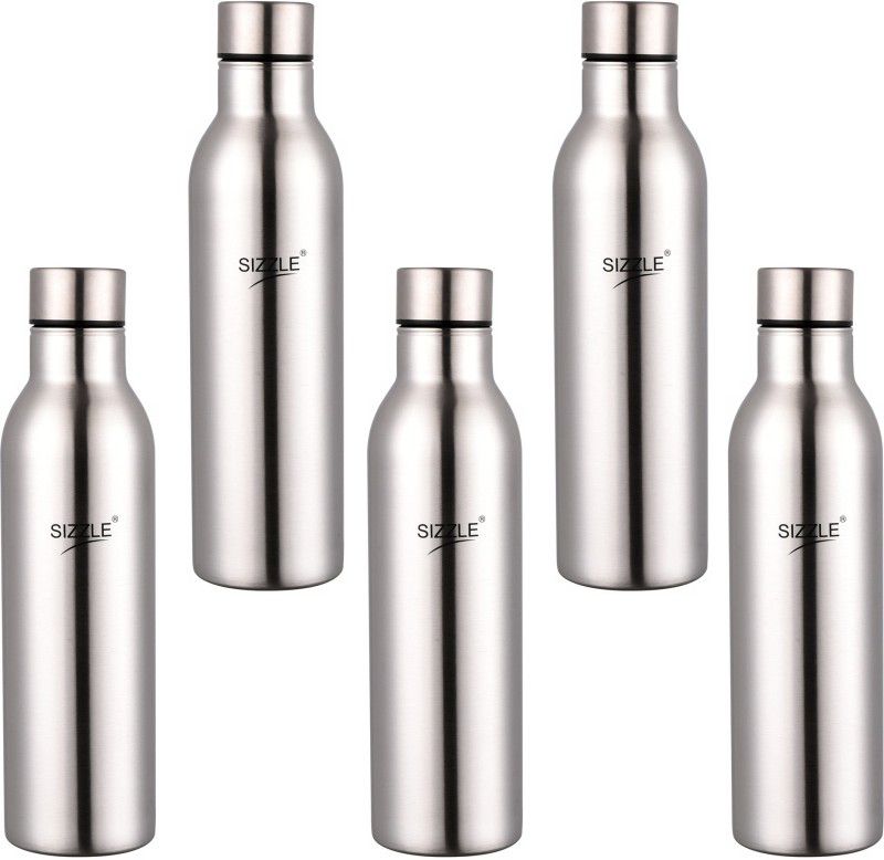 Sizzle Stainless Steel Leak Proof Fridge Water Bottle 750 ml Bottle  (Pack of 5, Silver, Steel)