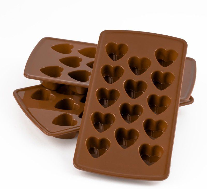 MOUNTHILLS Plastic 2 In 1 Heart Shape Ice Cube Tray & Chocolate Moulds,14 in 1 Ice Cube Tray,Heart Shape Chocolate maker tray & ice tray for freezer (BROWN, PACK OF 3) Brown Plastic Ice Cube Tray  (Pack of3)