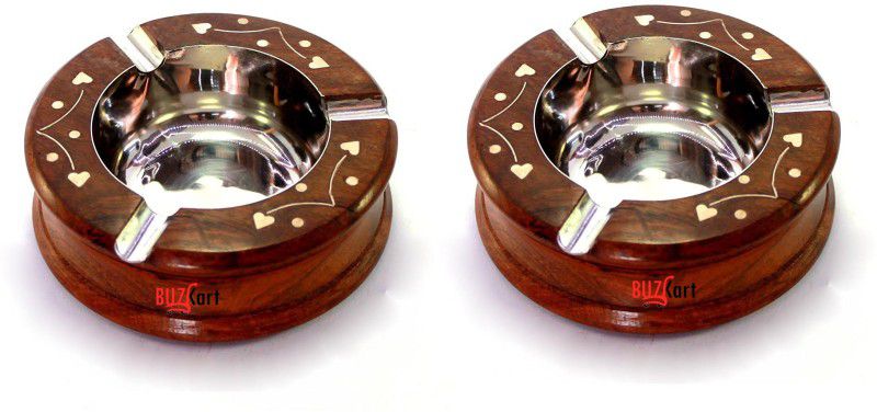 BuzyKart Sheesham Wood Round Handcrafted Ash Trays (Set Of 2) Brown Wood Ashtray  (Pack of 2)