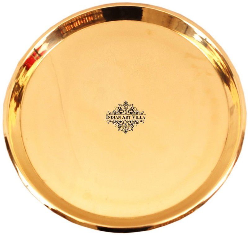 IndianArtVilla Brass Plate,Plain Design ,13.7 inch Diameter Dinner Plate