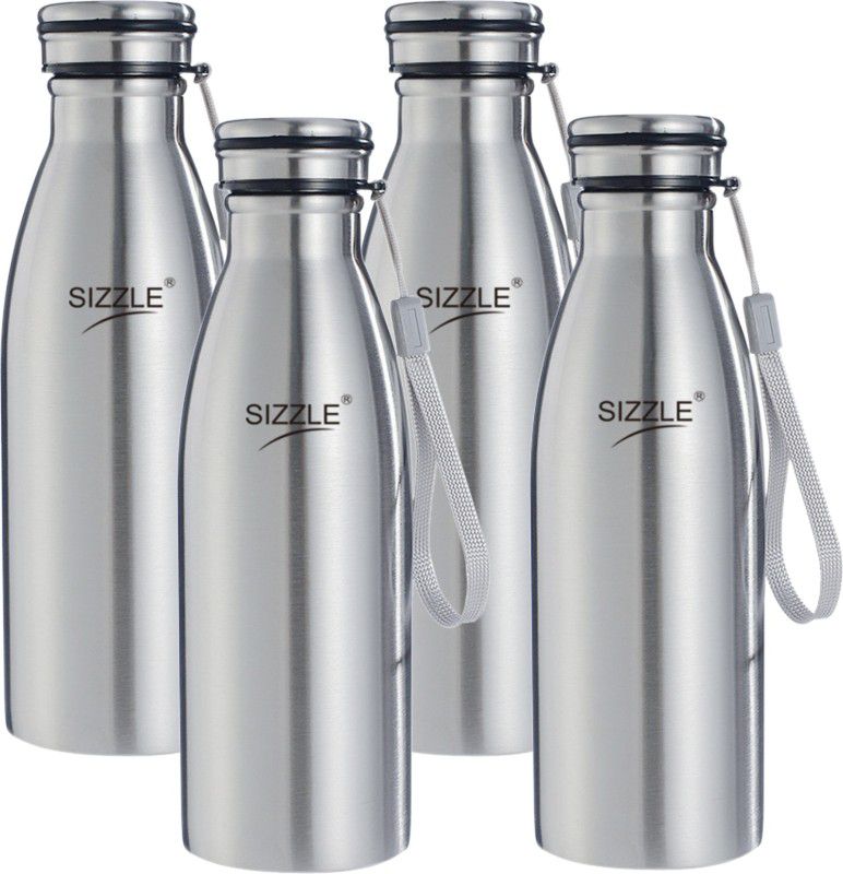 Sizzle Stainless Steel Leak Proof Fridge Water Bottle 600 ml Bottle  (Pack of 4, Silver, Steel)