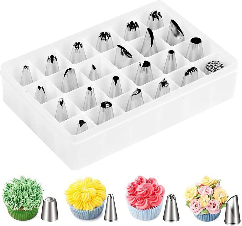 FABSH Cake Decorating Nozzle 24pcs Stainless Steel Quick Flower Icing Nozzle  (Silver Pack of 24)