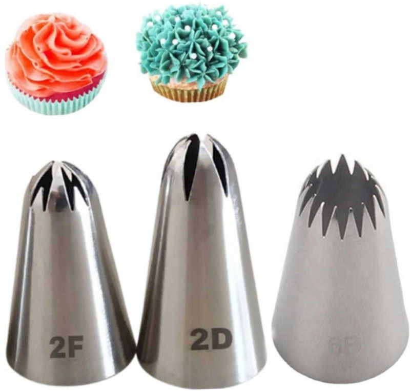 Rvs fantastikitchen store 2D+2F+6B Nozzles Set Stainless Steel Quick Flower Icing Nozzle  (Silver Pack of 3)