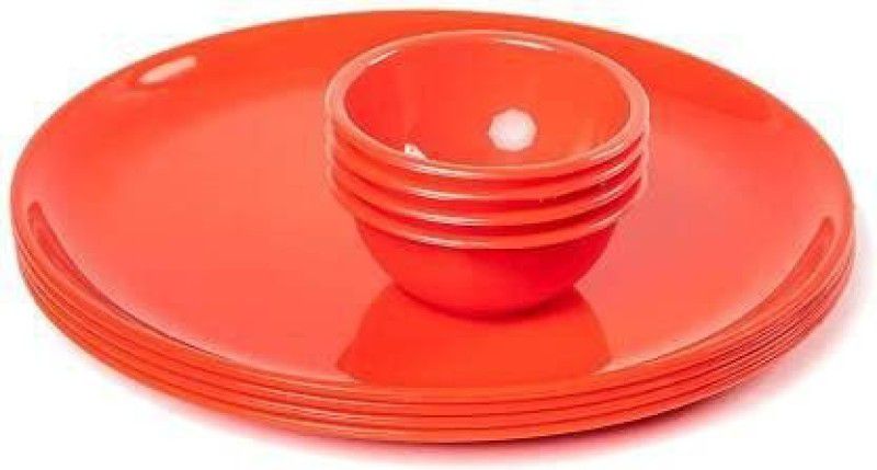 Plastic Microwave Safe Full Dinner Plates and Bowls Set (4 Plates & 4 Bowls)- Cherry Red Dinner Set  (Microwave Safe)