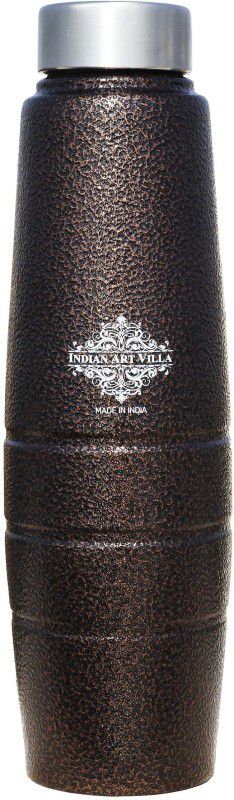 IndianArtVilla Steel Bottle Curve+Lining Steel Cap Antique Copper 1000 ml Bottle  (Pack of 1, Brown, Steel)