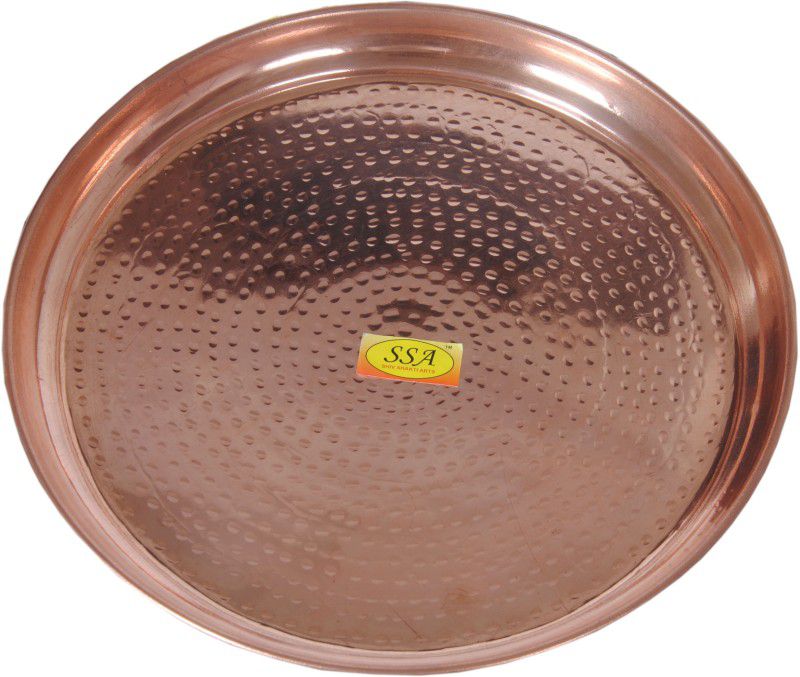 Shivshakti Arts Handmade Pure Copper Plate Big Sized Hammered Deisgned Thali Dish Diameter-29 cm ::Set Of 1 Dinner Plate