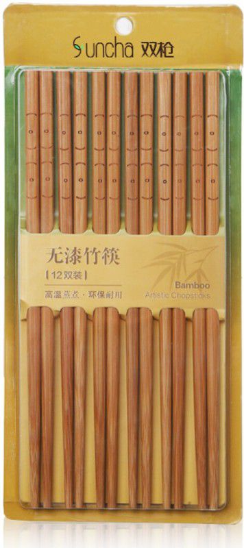 Suncha Eating Bamboo Japanese Chopstick  (Brown Pack of 12)