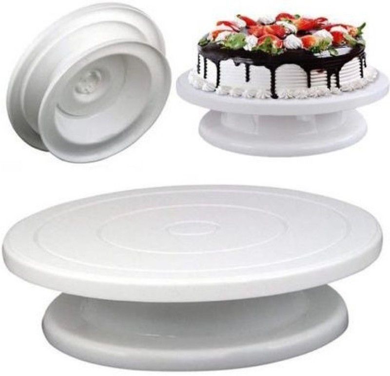 CELLEBII Turntable 360 Degree Rotating Cake Stand Using for Icing Decorating Round Cake Plastic Cake Server  (White, Pack of 1)