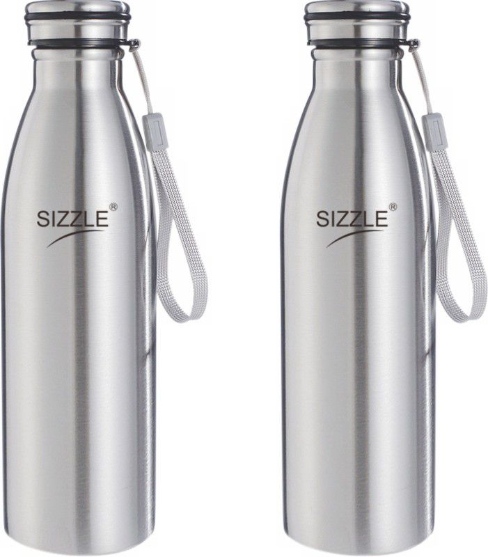 Sizzle Stainless Steel Leak Proof Fridge Water Bottle 1000 ml Bottle  (Pack of 2, Silver, Steel)