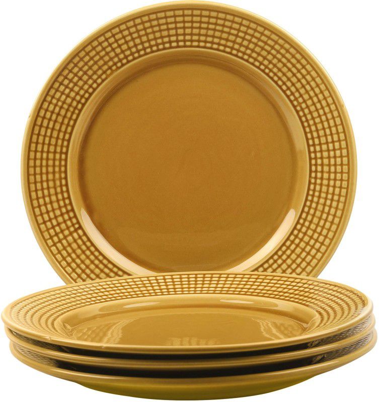 VarEesha Gold Mustard Ceramic 10 Inch Dinner Plate  (Pack of 4, Microwave Safe)