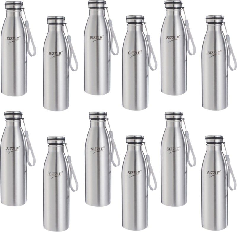 Sizzle Stainless Steel Leak Proof Fridge Water Bottle 1000 ml Bottle  (Pack of 12, Silver, Steel)