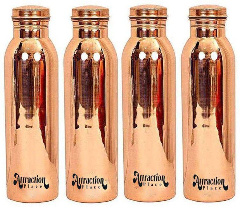 ATTRACTION PLACE Pure Copper Shine Finish Bottle, Stoarage & Drinkware, Volume-1000ML, Pack of 4 1000 ml Bottle  (Pack of 4, Brown, Copper)