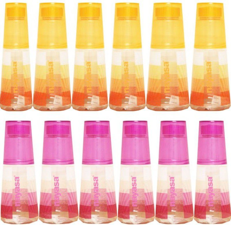 NAYASA glass bottle 1000 ml Bottle  (Pack of 12, Pink, Orange, Plastic)