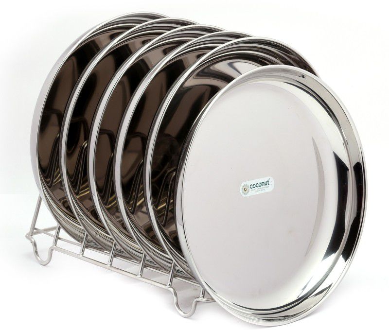 COCONUT Stainless Steel Dinner Plate/ Pulav Plate/Thali/ Kumcha - Pack of 6 (Diameter 10 Inch) Dinner Plate  (Pack of 6)