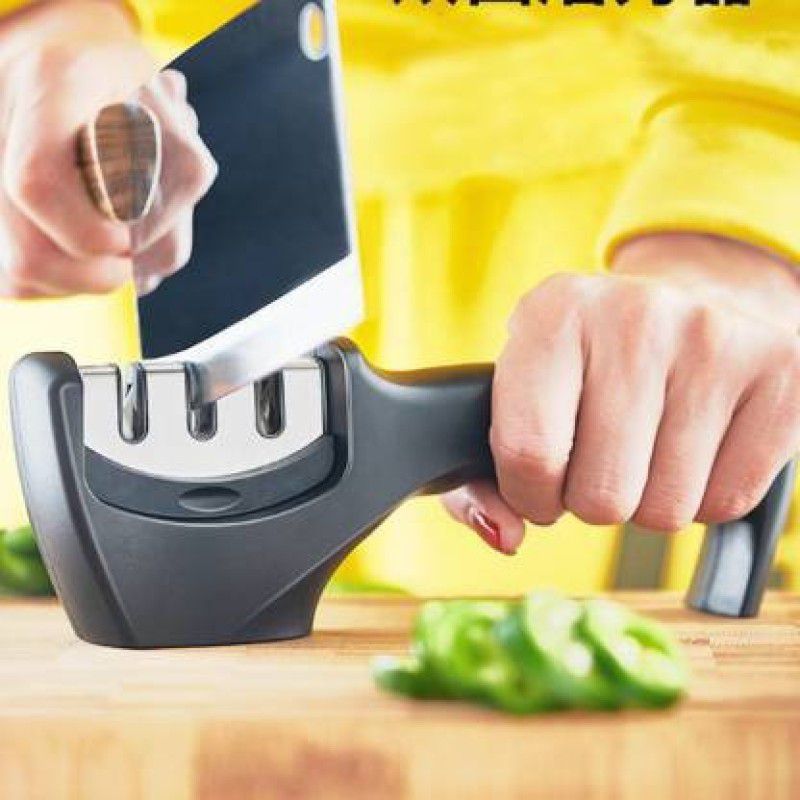 Gentle e kart Kitchen Knife Sharpener,3 in 1 Portable Knife Sharpening Tool, Easy Manual Home Knife Accessories Help Repair,Restore and Polish Blades,Anti-Slip Handle&Base Electric Knife Sharpener  (Plastic, Steel)