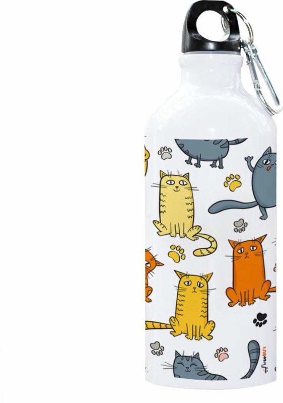 Cartoon Kitten Printed Aluminium 600 ml Bottle  (Pack of 1, White, Aluminium)