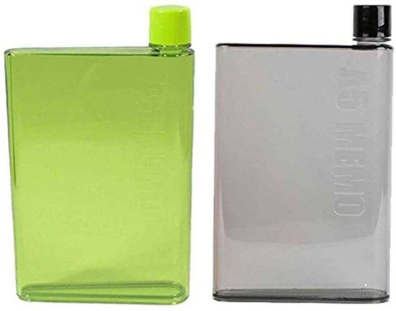 klassy Notebook A5 water Bottle pack of 2 Green,Black 420 ml Bottle  (Pack of 2, Green, Black, Plastic)
