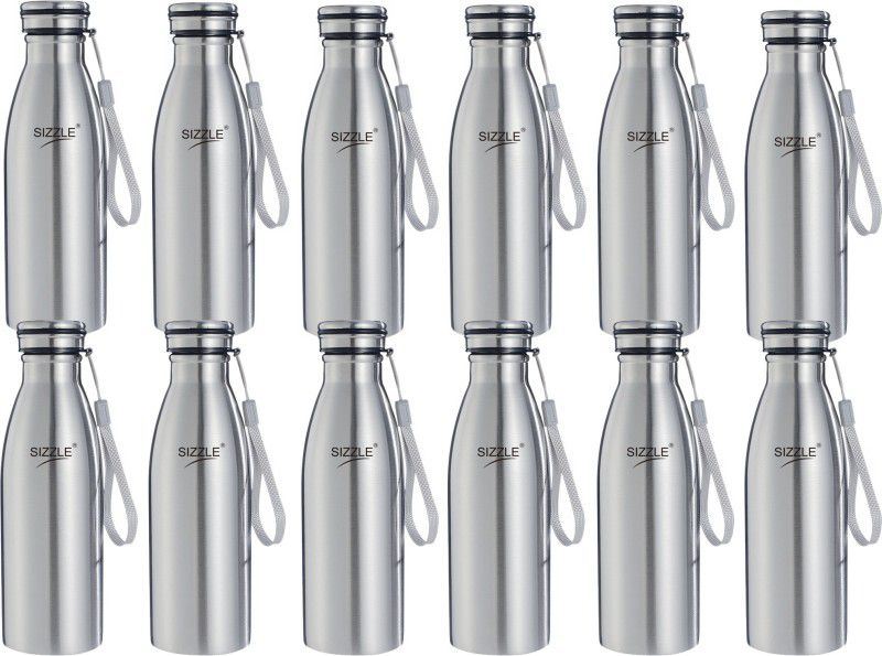 Sizzle Stainless Steel Leak Proof Fridge Water Bottle 600 ml Bottle  (Pack of 12, Silver, Steel)