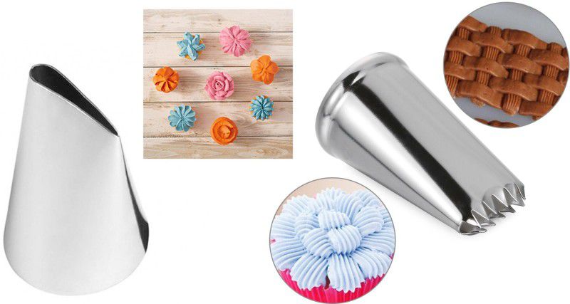 JAMBOREE 2 Pcs Weavy Basket + Rose Petal Nozzle Cake Decorating Icing Tip, Muffin Cupcake Decoration Stainless Steel Nozzle steel Kitchen Tool Set ( Pack Of 2) Stainless Steel Quick Flower Icing Nozzle  (Steel Pack of 2)
