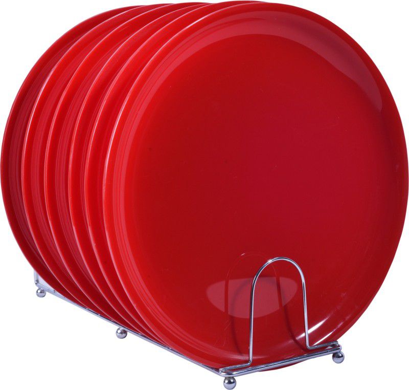 Deseo Round Dinner Plate Acrylic, Red, Set of 6 Dinner Plate  (Pack of 6)