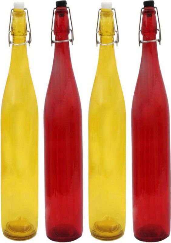 GLAMOROUS a new transparent and colorful glass bottles 1000 ml Bottle  (Pack of 4, Multicolor, Glass)