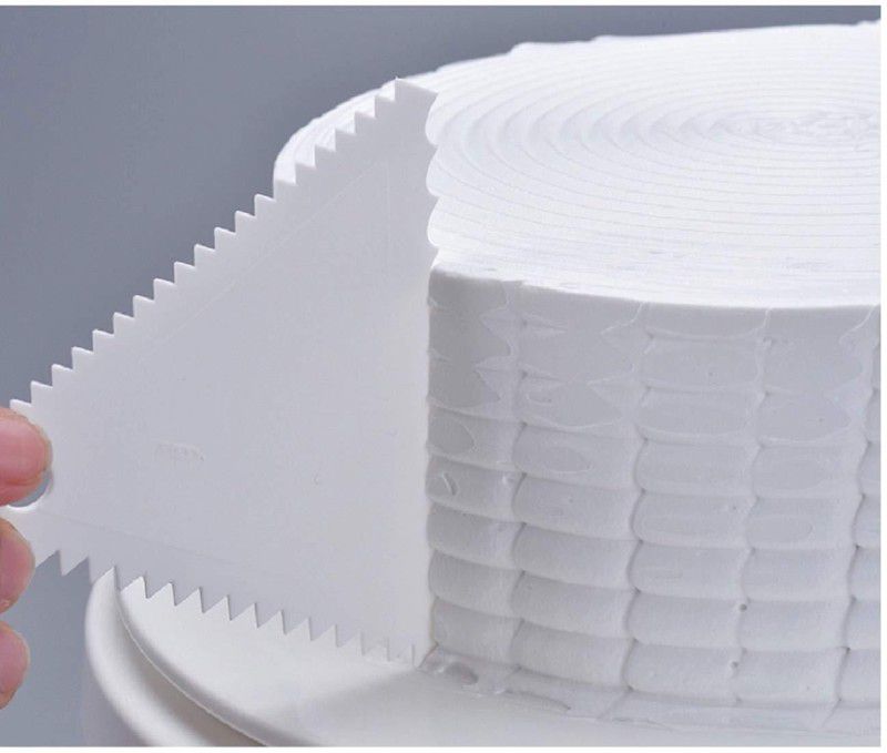 SYGA Three-Sided Plastic Decorating Cake Scraper Icing Fondant Baking Tool Baking Smoother & Polisher  (White)
