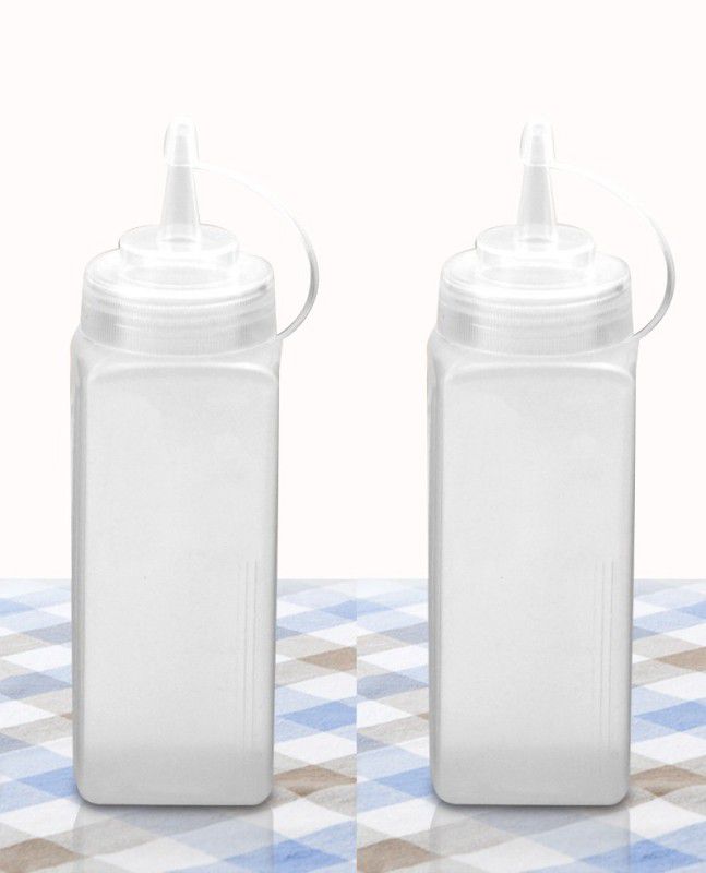 Set of 2 Plastic Squeeze Bottle Ketchup Mustard Honey Sauce Dispenser Bottle 500 ml Bottle  (Pack of 2, White, Plastic)