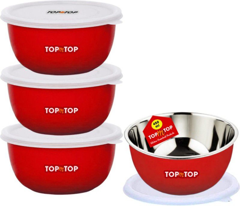 TOPMTOP Microwave Safe Bowl Set, Food Storage, Bowl, each 450ml, Stainless Steel Serving Bowl  (Red, Pack of 4)