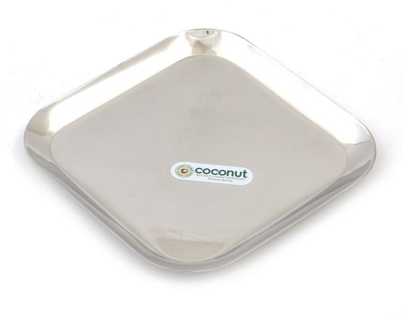 COCONUT Stainless Steel Square Plate Diameter - 25.5 CM Dinner Plate  (Pack of 6)