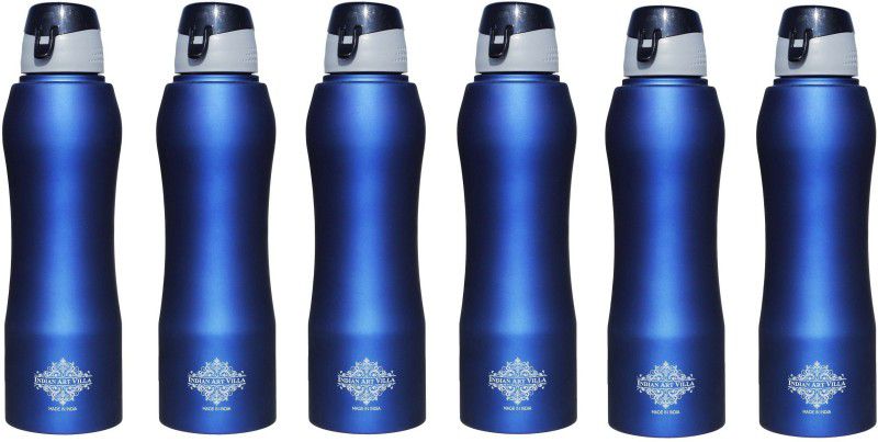 IndianArtVilla Set of 6 Steel Bottle Enorgonomic Design New Sipper Cap Blue Matt 1000 ml Bottle  (Pack of 6, Blue, Steel)