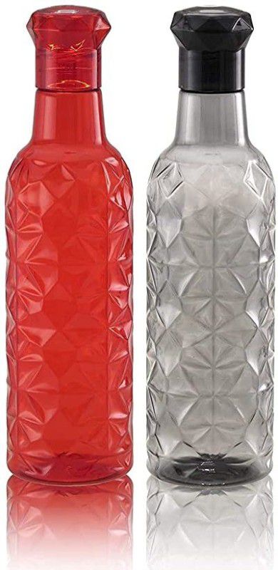 One N Only crystal diamond shap water bottle set for fridge multicolor pack -2 1000 ml Bottle  (Pack of 2, Multicolor, PET)