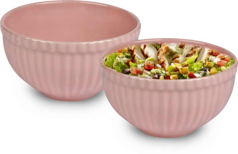 Ceramic Serving Bowl  (Pink, Pack of 2)