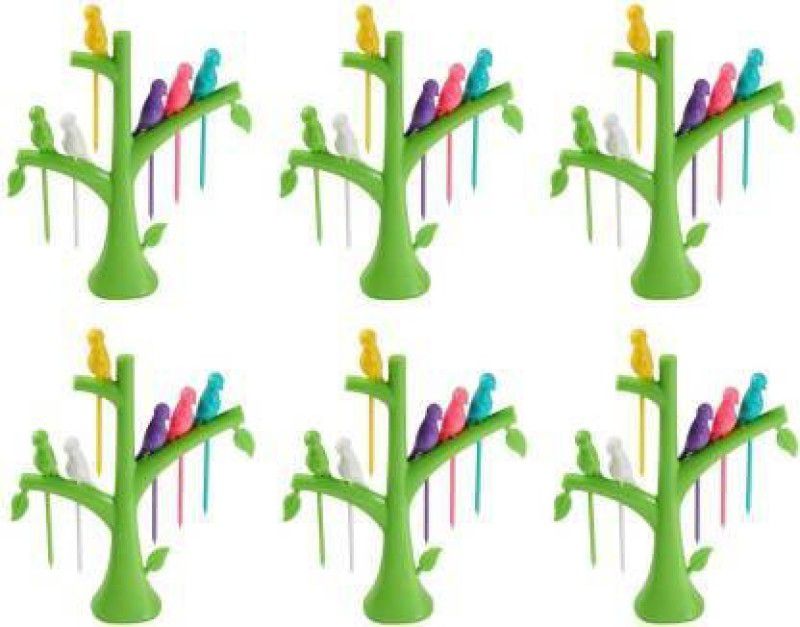CLARIPLUS PLASTIC BIRD FRUIT FORK PACK OF-6 SET MULTICOLOR Plastic Fruit Fork Set  (Pack of 6)