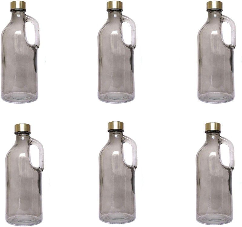 SkyKey Glass Water Bottle Air Tight Round Cap Freeze Safe Grey- (6 Pcs) 1100 ml Bottle  (Pack of 6, Grey, Glass)