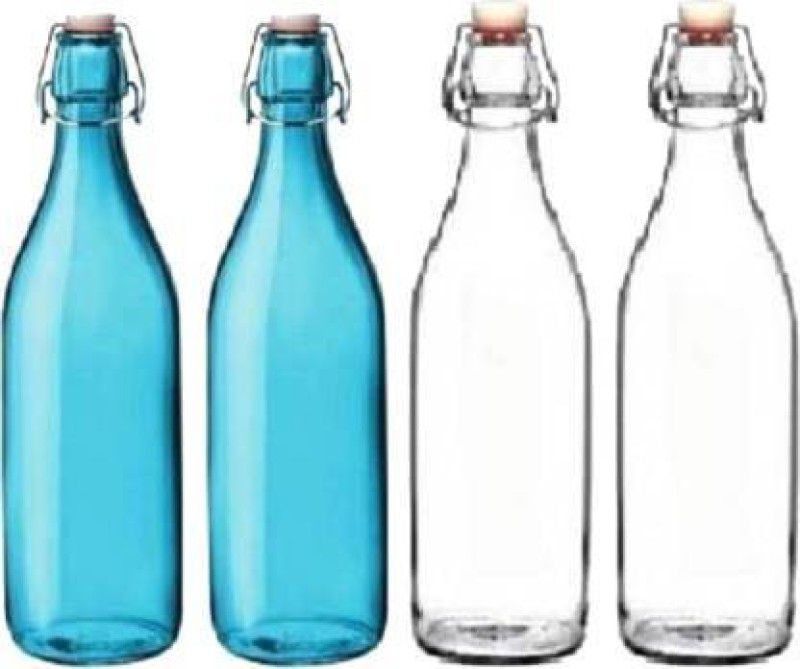 Adhya Water bottle 1000ml pack of 4 1000 ml Bottle  (Pack of 4, Blue, Clear, Glass)
