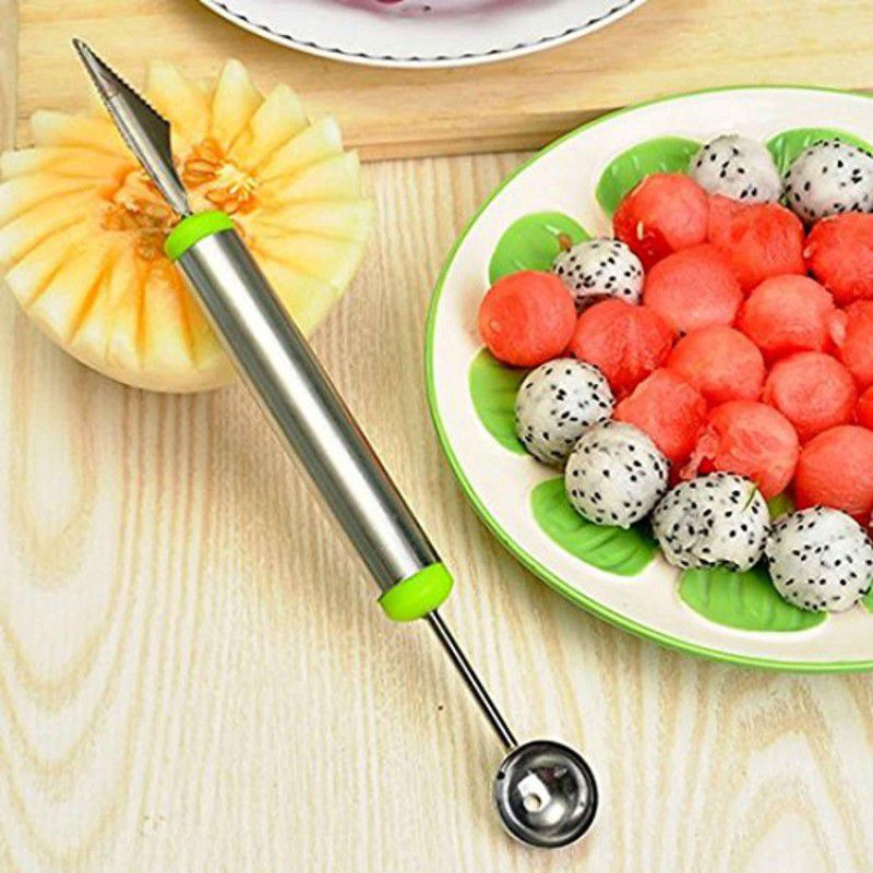 GTR 2 In 1 Melon Baller, Stainless Steel Multifunctional Dig Scoop With Fruit Carving Knife Ice Cream Scooper Watermelon Cutter Slicer Home Kitchen Tools for Fruit Salads,Desserts,Cake Kitchen Scoop